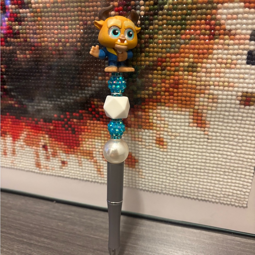Beauty and the beast Beaded Character Pen - Blue and Silver